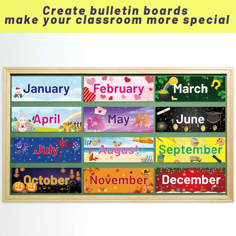 Fancy Land Holiday Monthly Headliners Seasonal 12 Months of The Year Headers for Classroom Bulletin Board Set Decoration - Image 4